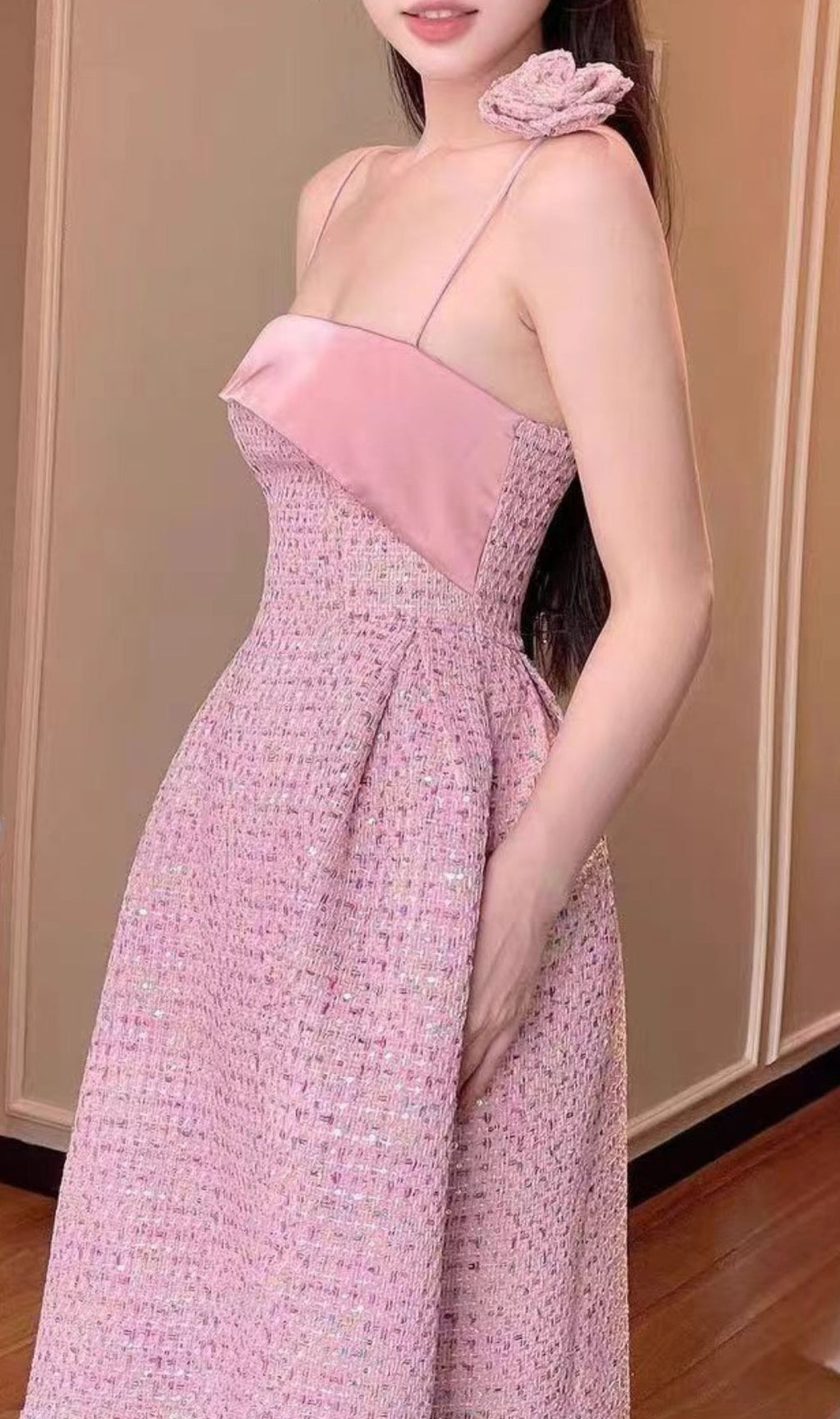 Aquitaine Pink Tweed Midi Dress