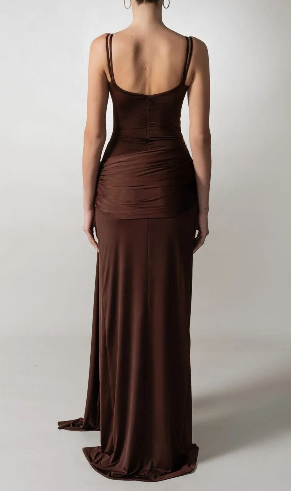 Grazina Coffee Ruched Strap Maxi Dress