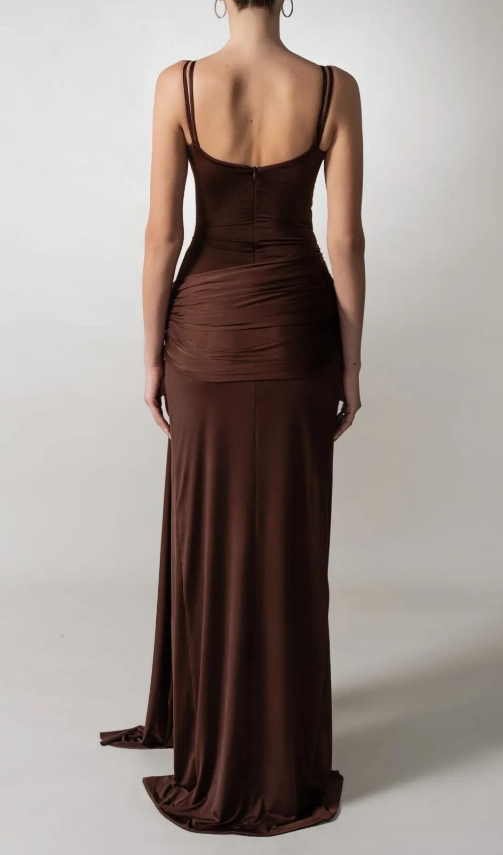 Grazina Coffee Ruched Strap Maxi Dress