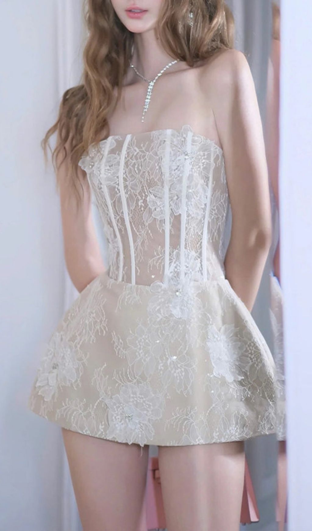 Kanna White Strapless Lace Corset Mini Dress - Elegant Bridal & Party Attire