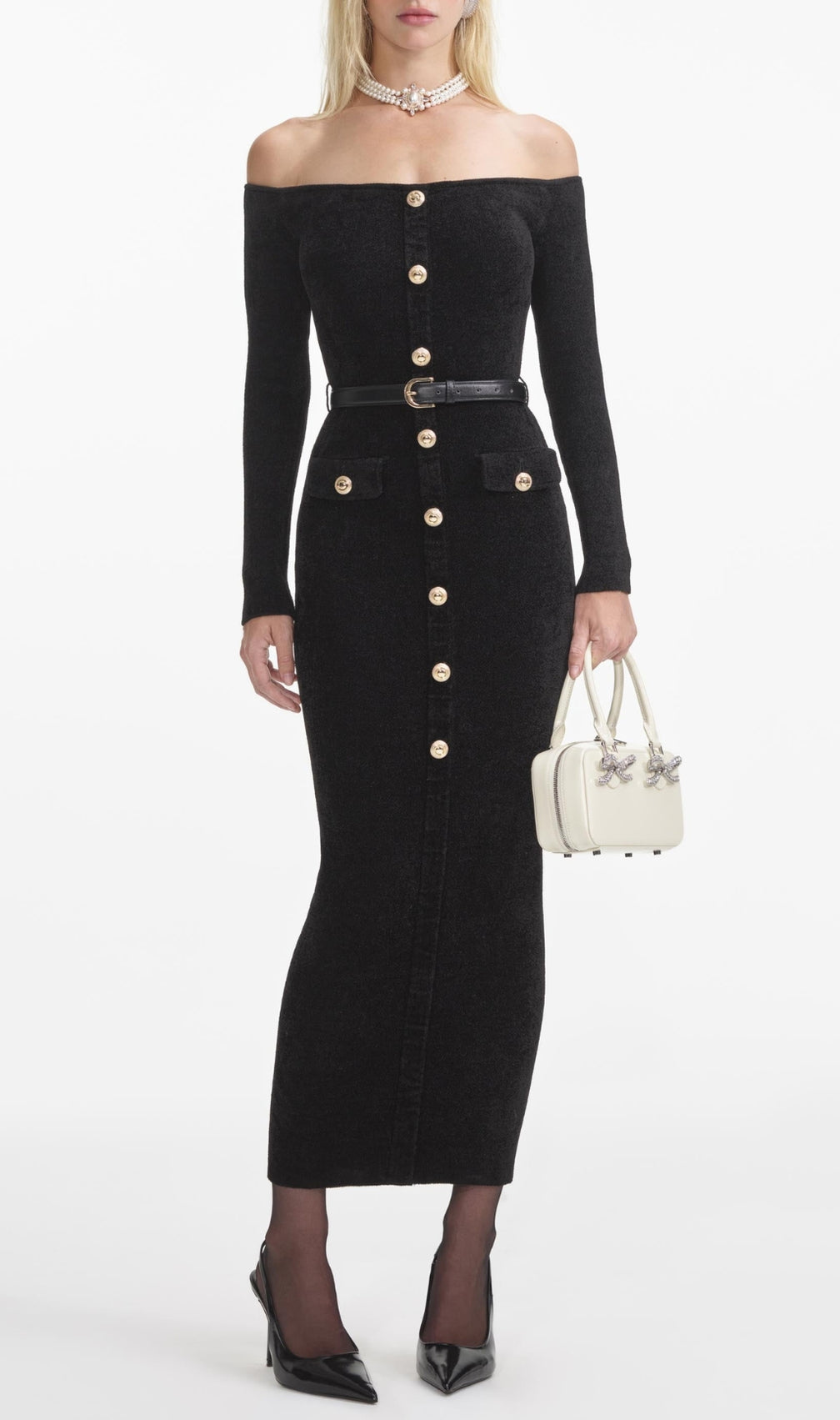 Black Chenille Knit Midi Dress