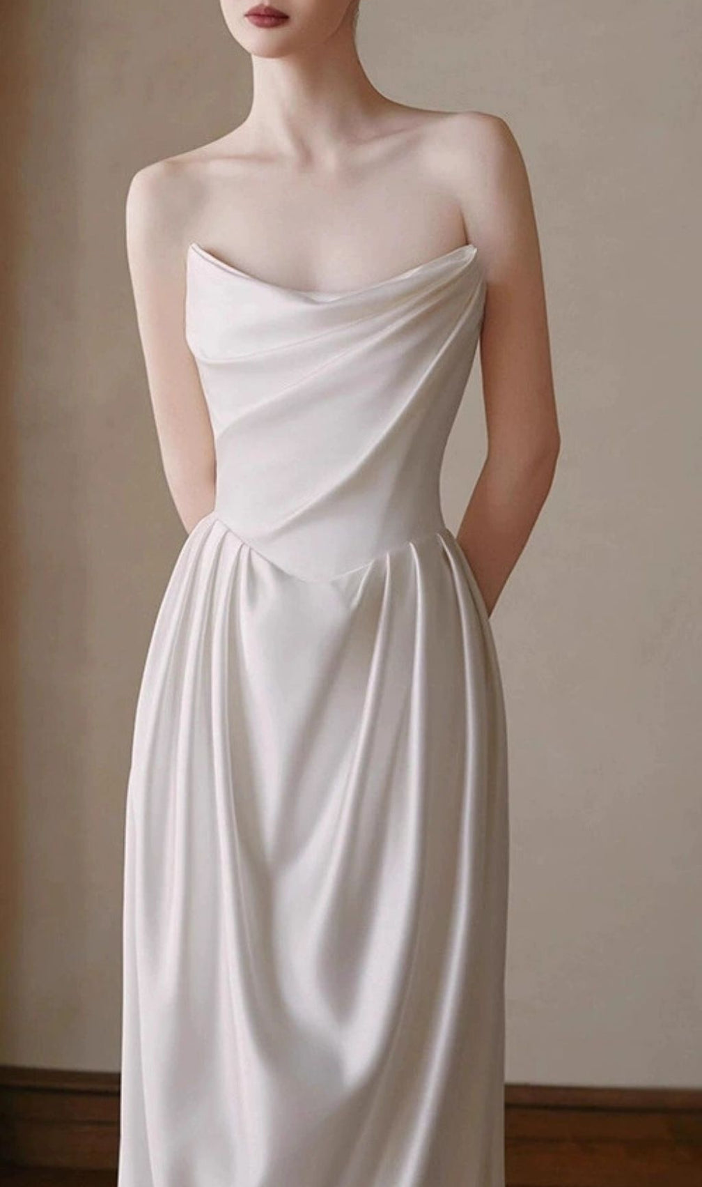Kashiti Strapless Draped Satin Wedding Dress - Effortless Elegance for Modern Brides