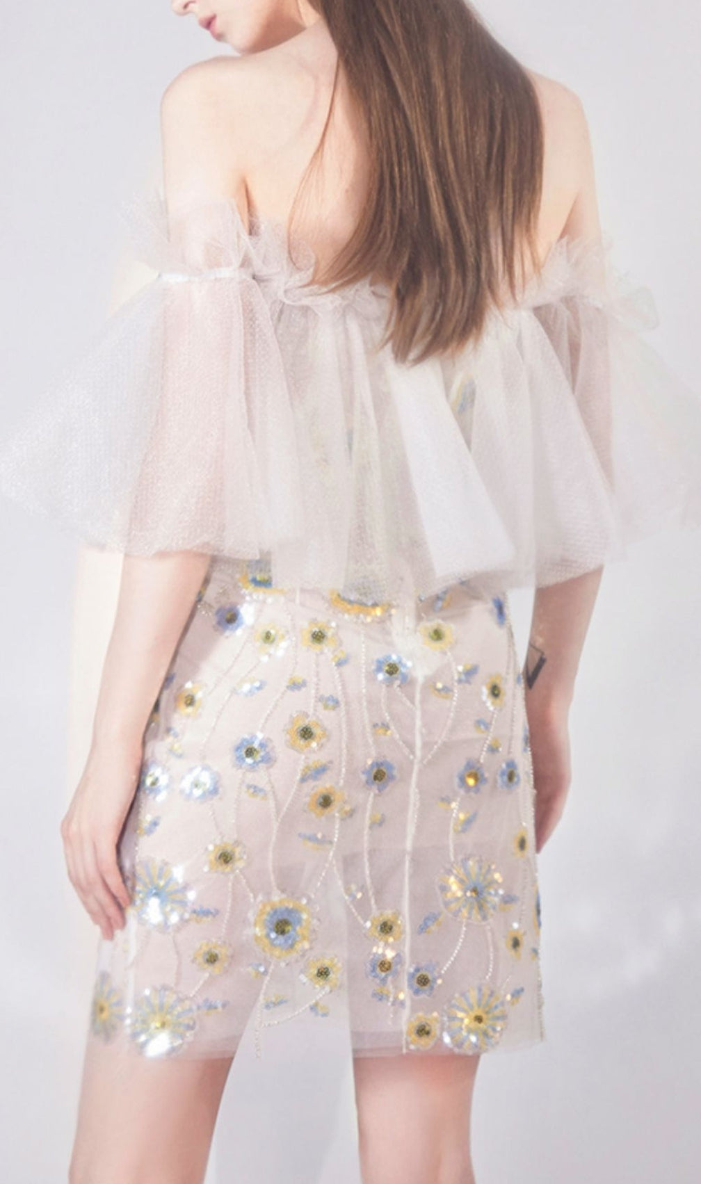 Floral Sequined Mini Dress In White