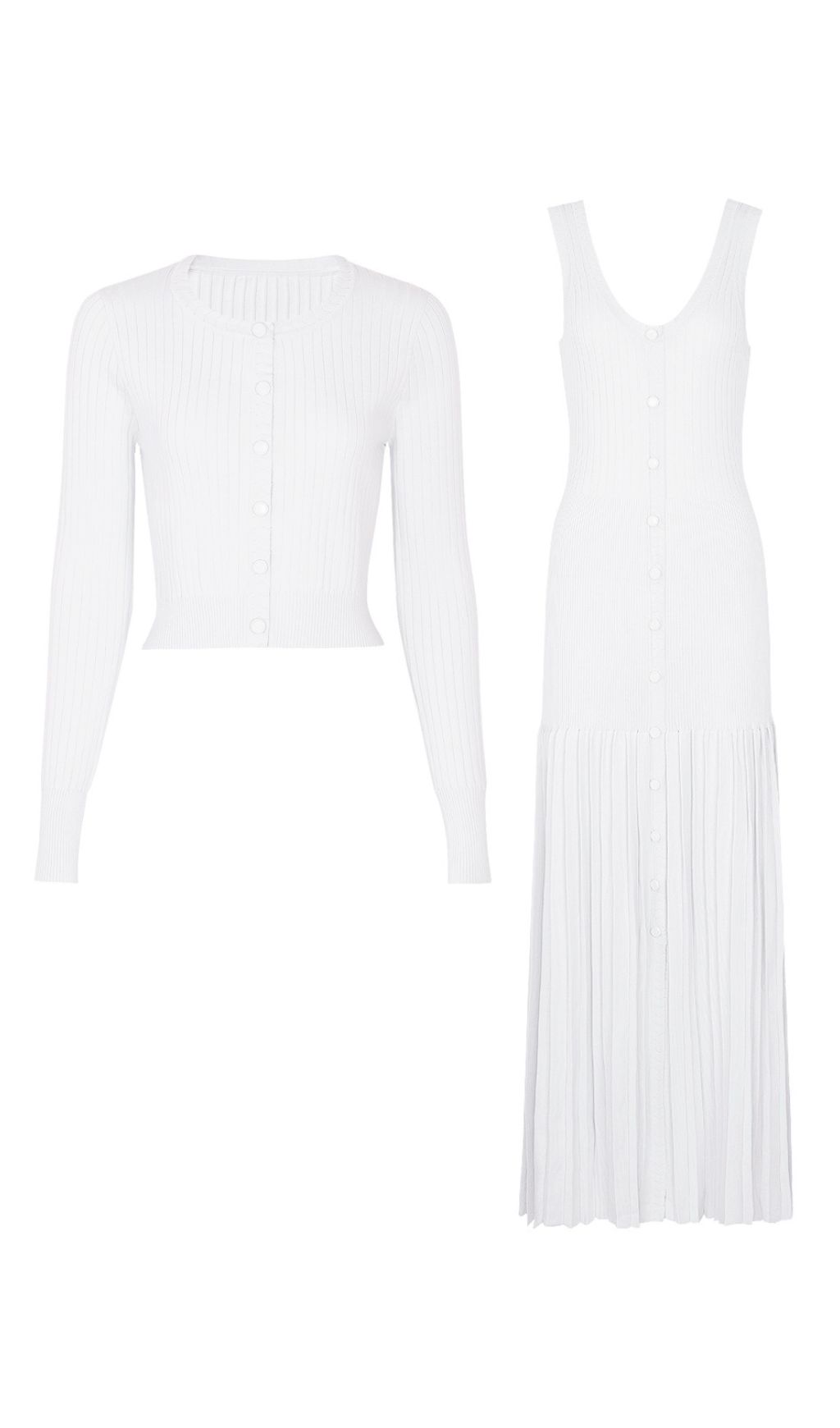 Jackie White Ribbed Knit Maxi Dress & Cardigan Set - Effortless 2-Piece Style