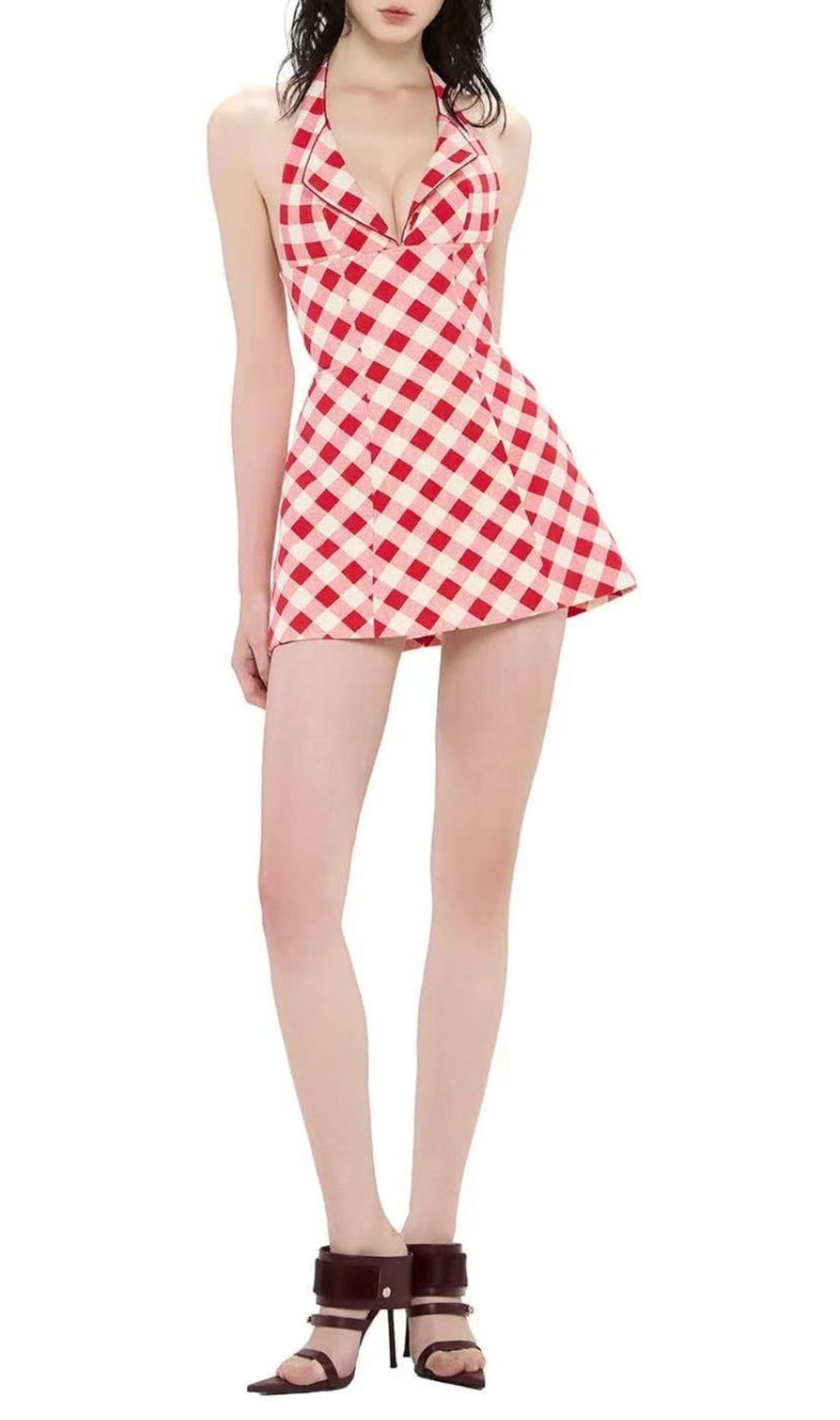 Irela Chic Gingham Halter Mini Dress - Red & White Summer Style