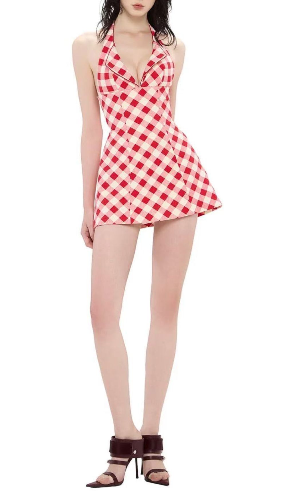 Irela Chic Gingham Halter Mini Dress - Red & White Summer Style