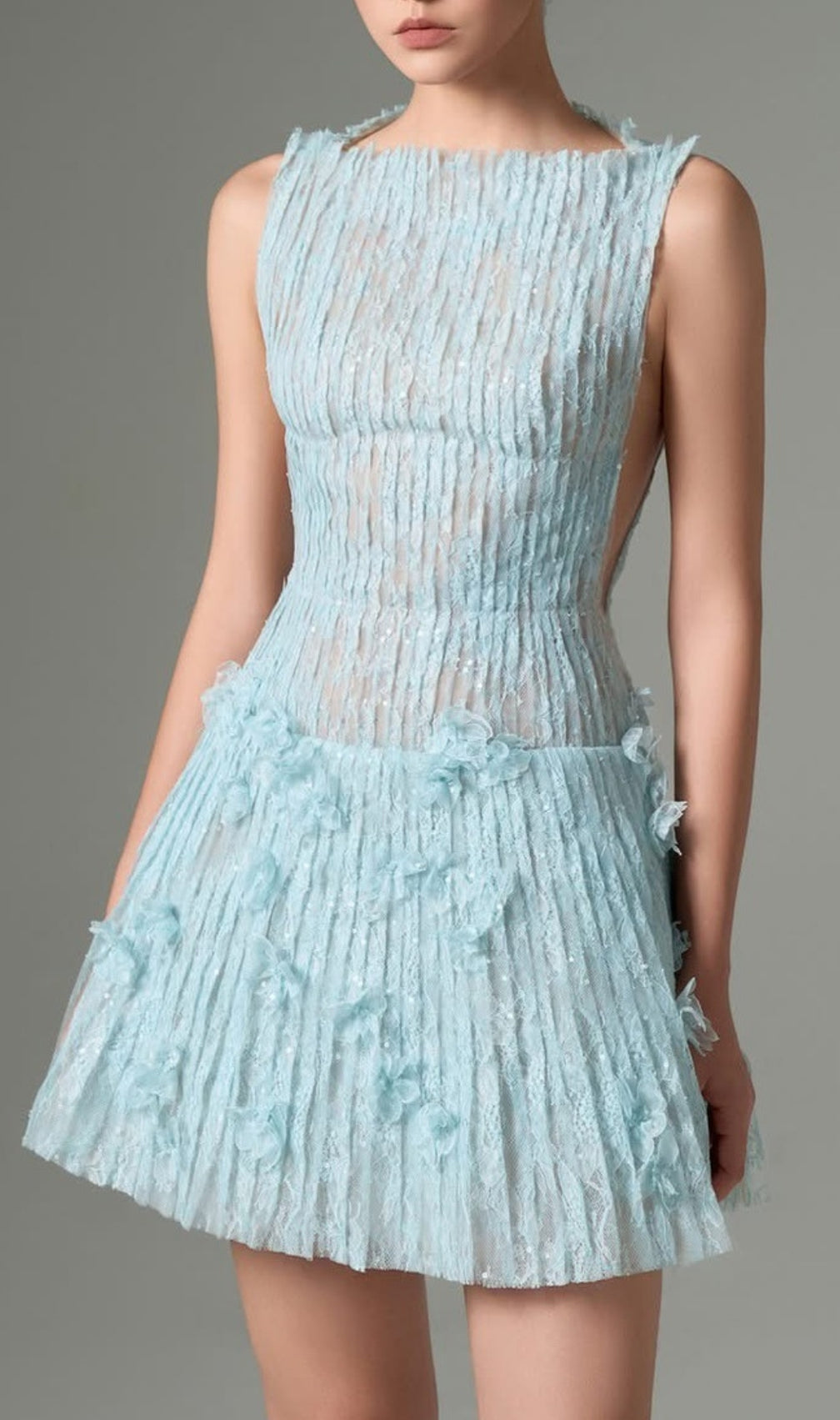 Darda Blue Flower Lace Mini Dress