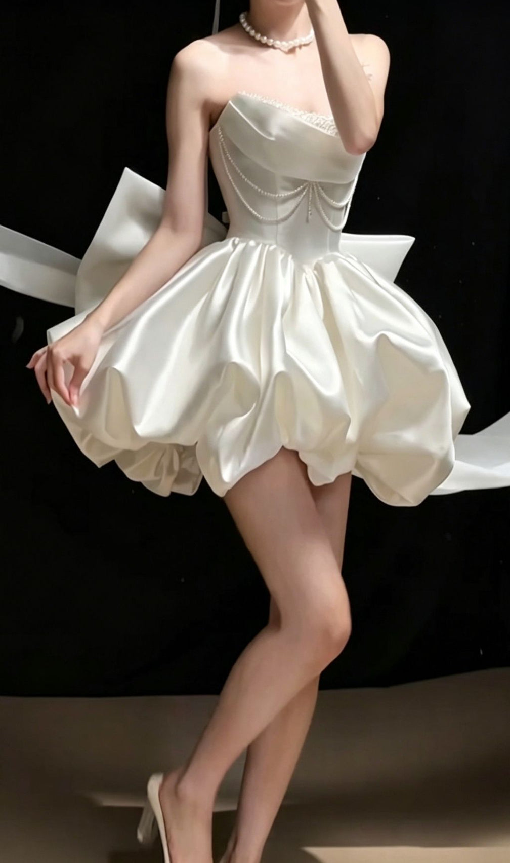 Kukana White Embellished Bow Mini Dress