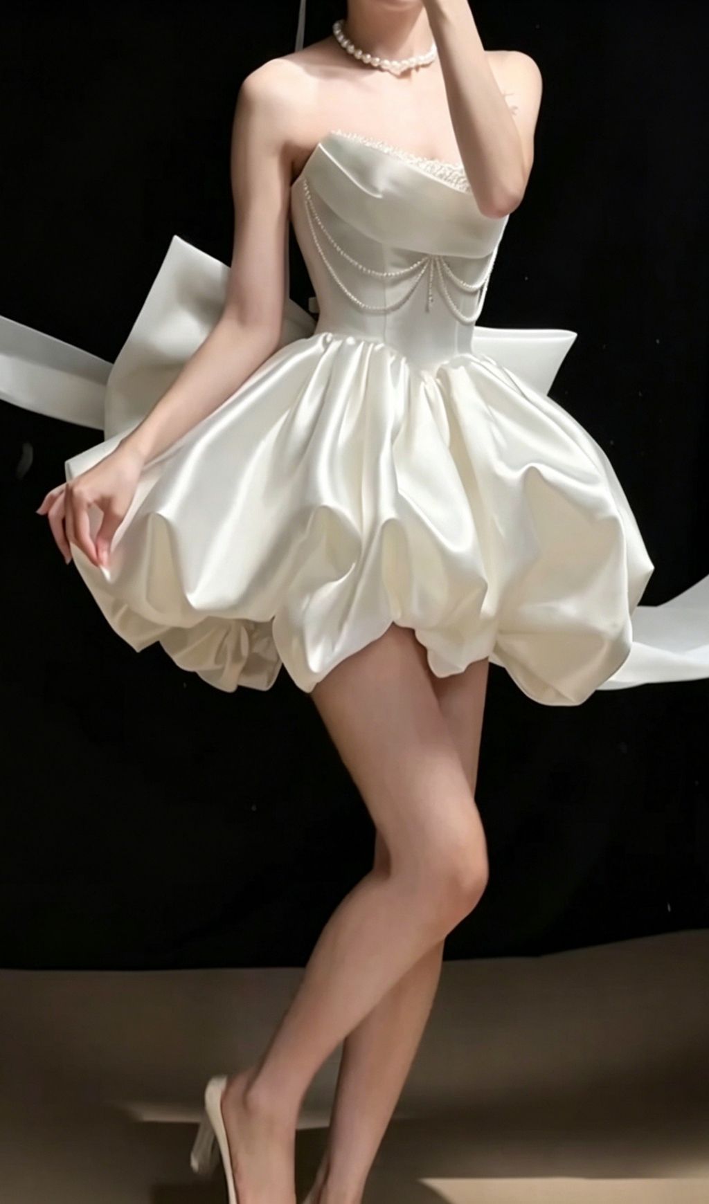 Kukana White Embellished Bow Mini Dress
