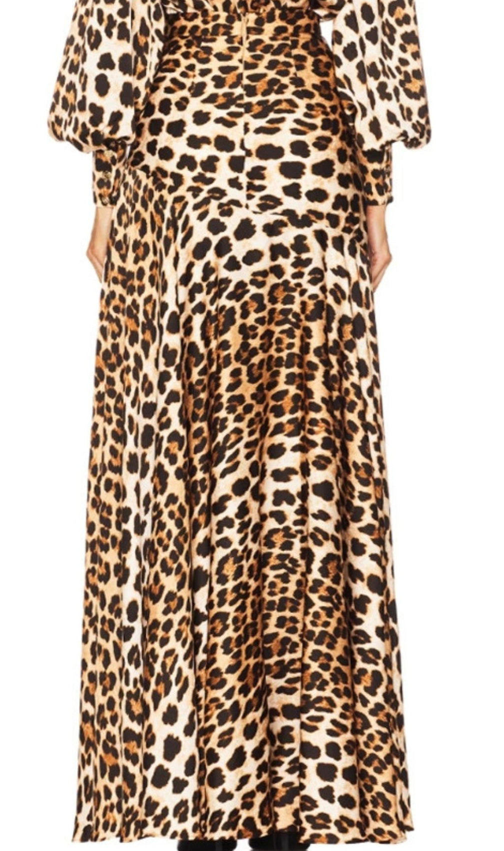 Igraine Daring Leopard Print V-Neck Maxi Dress with High Slit - Elegant Long Sleeve Gown