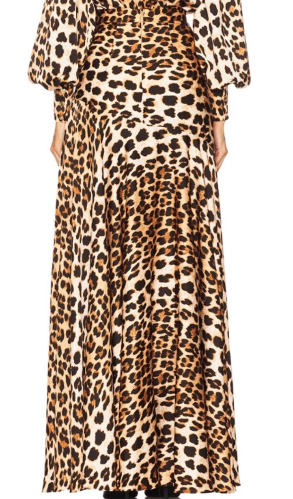 Igraine Daring Leopard Print V-Neck Maxi Dress with High Slit - Elegant Long Sleeve Gown