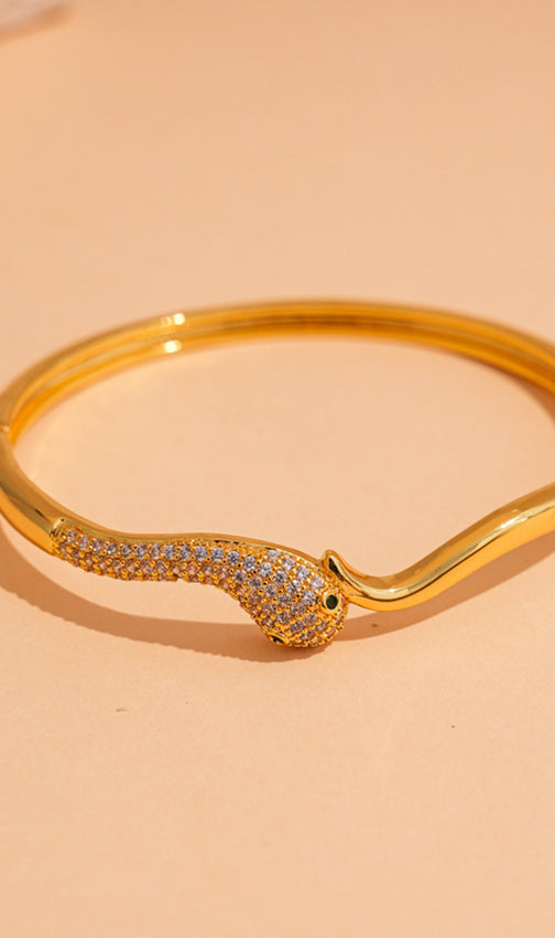 Glamorous Jonilde Pave Snake Bangle Bracelet with Emerald Green Eyes