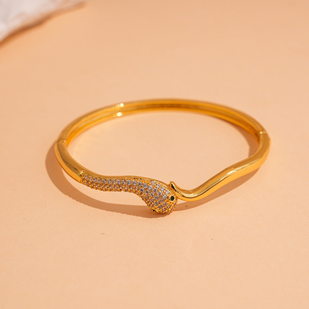 Glamorous Jonilde Pave Snake Bangle Bracelet with Emerald Green Eyes