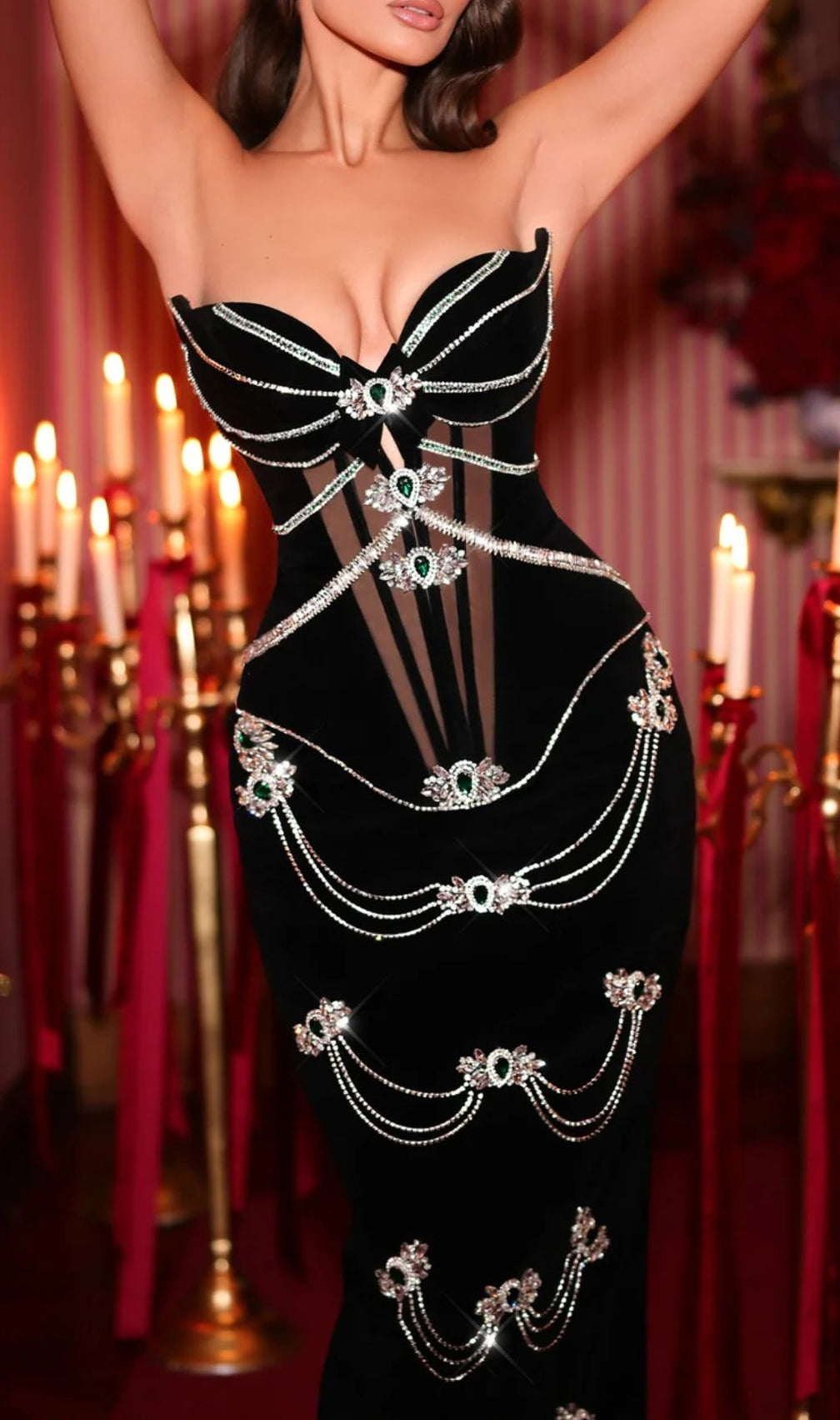 Fatima Black Strapless Diamond Bandage Maxi Dress