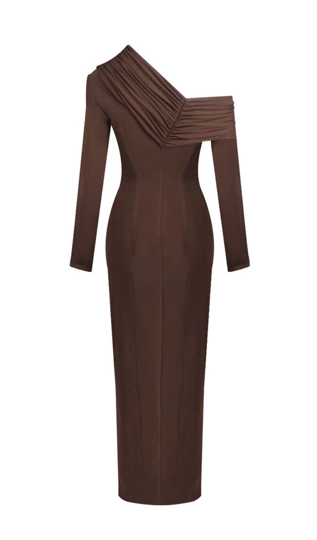 Katelynn Coffee Brown Ruched Off-Shoulder Maxi Dress | Elegant Evening Gown