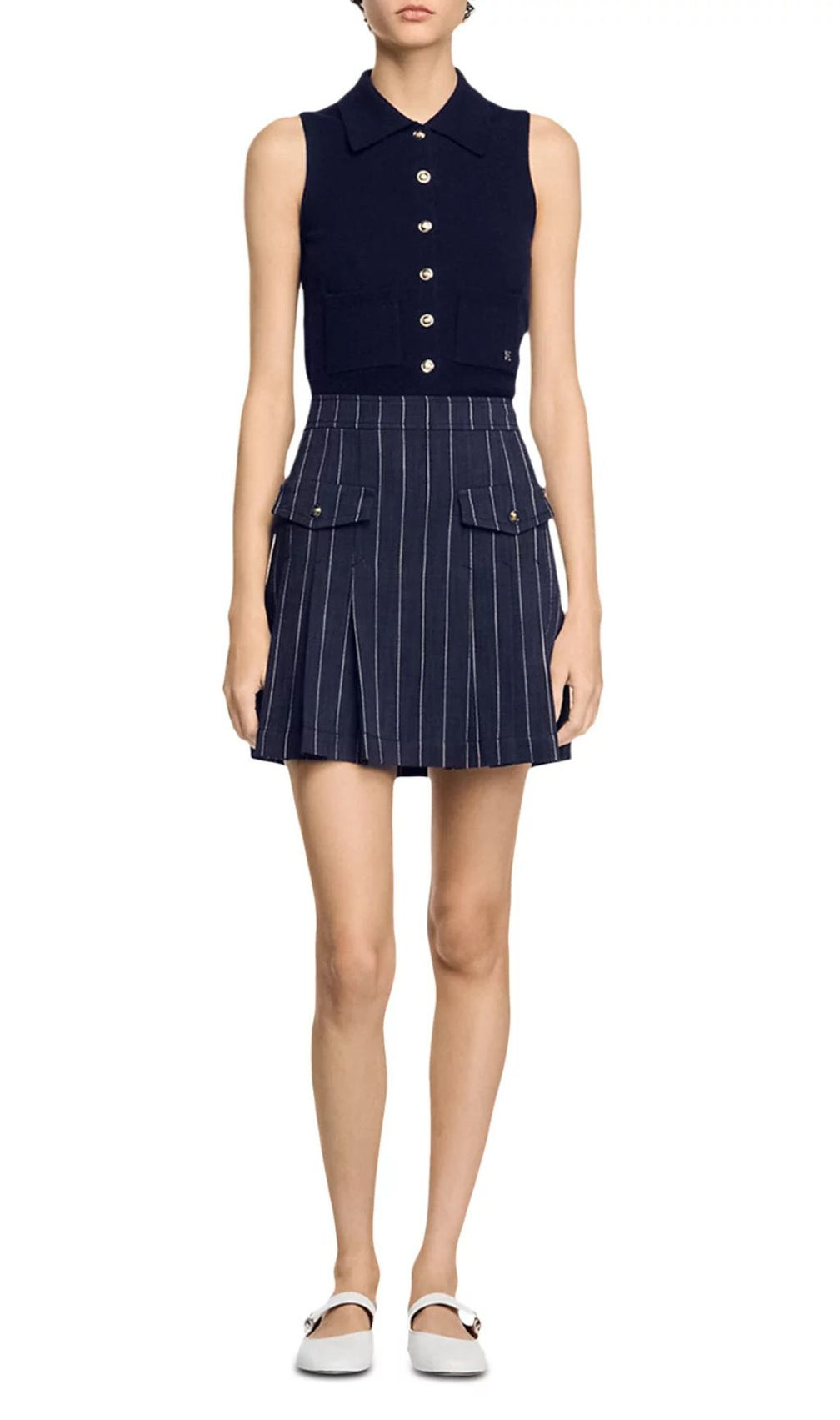 Short Striped Pleated Skirt