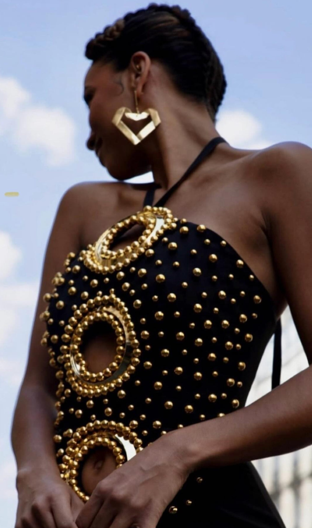 Black Halter Embellished Cut Out Maxi Dress