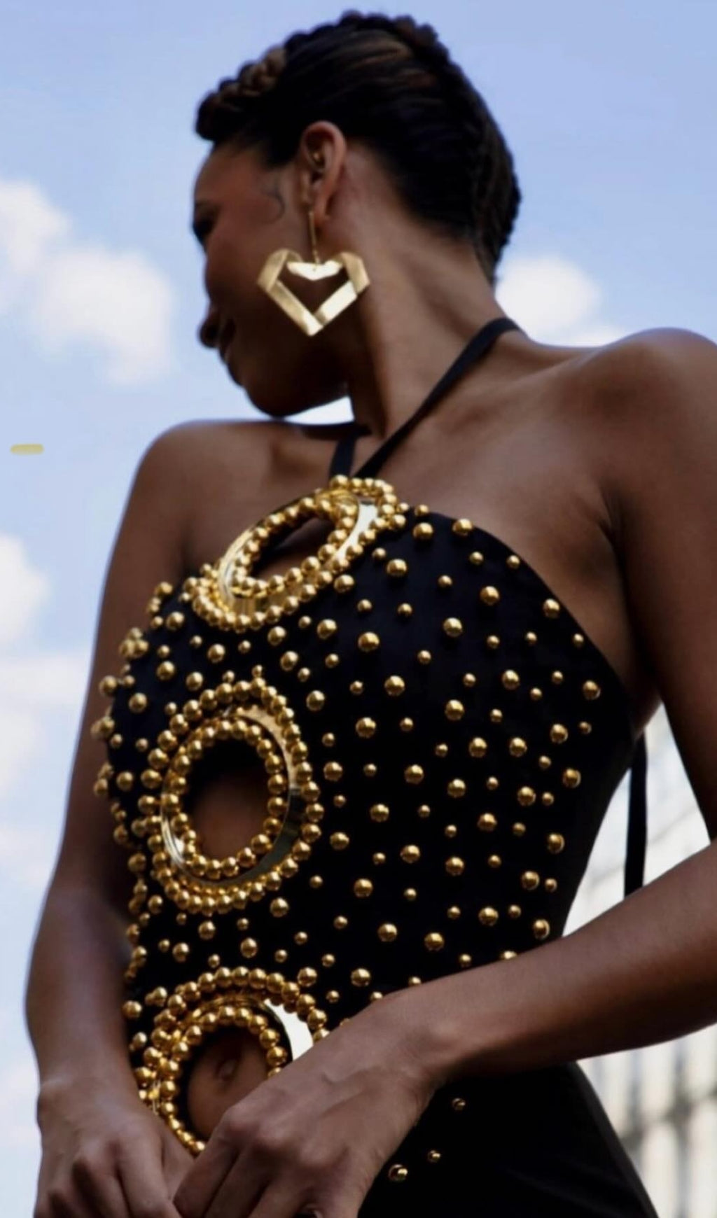 Black Halter Embellished Cut Out Maxi Dress