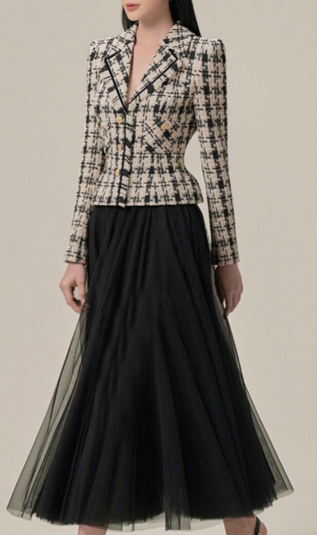 Allyson Plaid Mesh Skirt Suit