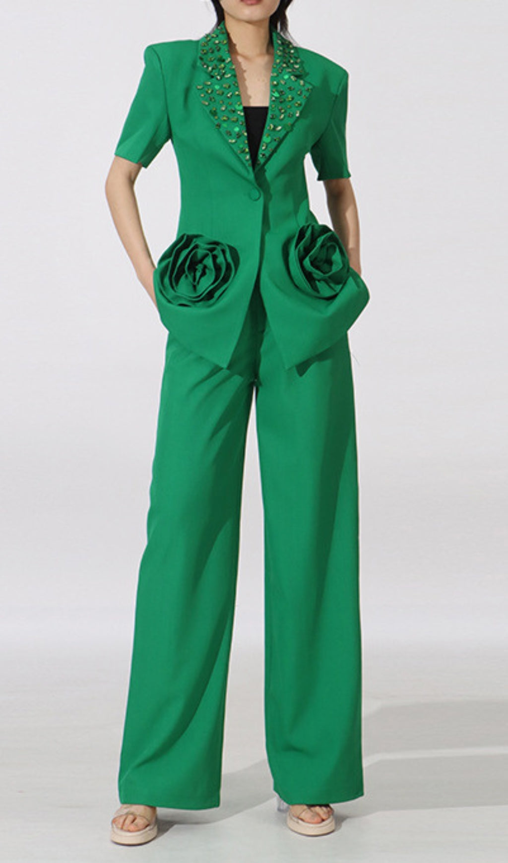 Enola Flower Diamond Blazer & Pants Set