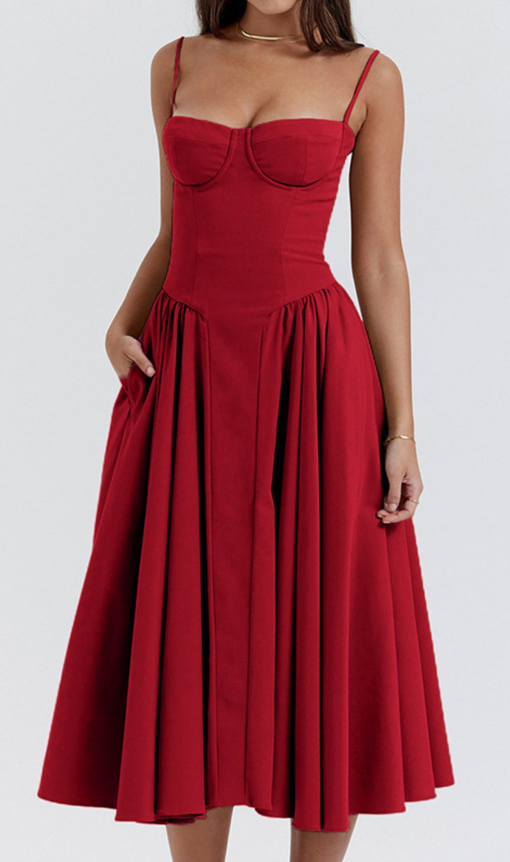 Dextra Red Strappy Midi Dress