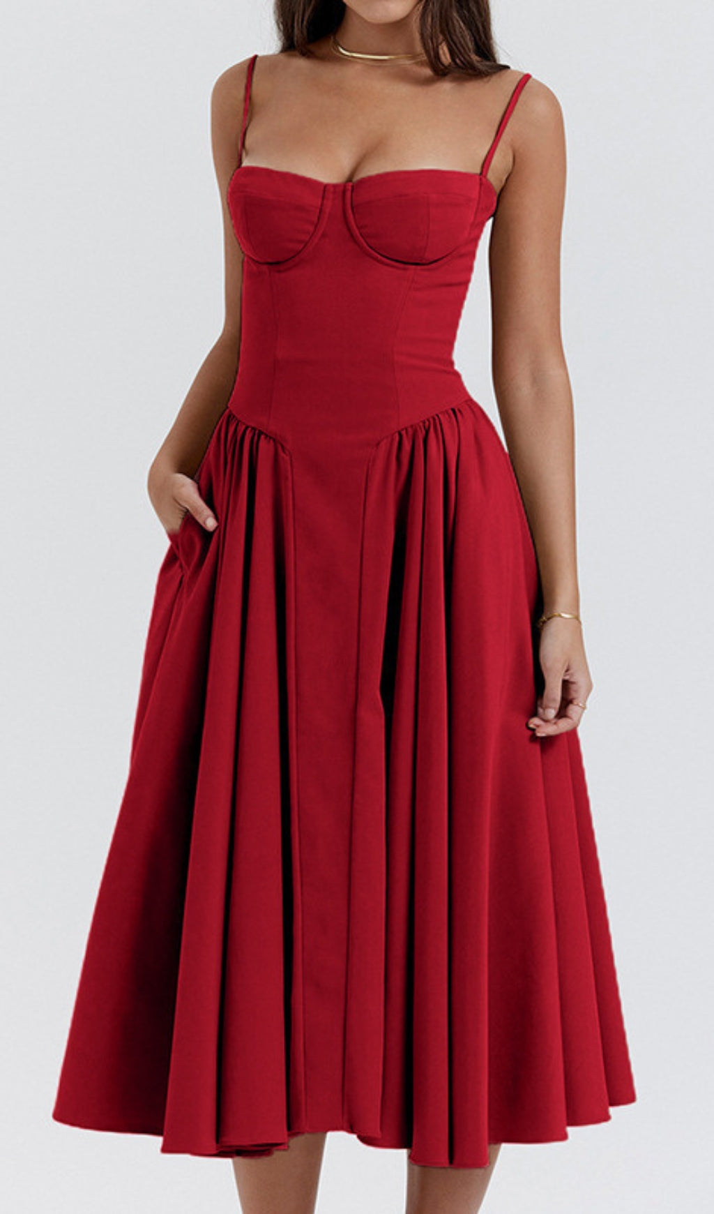 Dextra Red Strappy Midi Dress