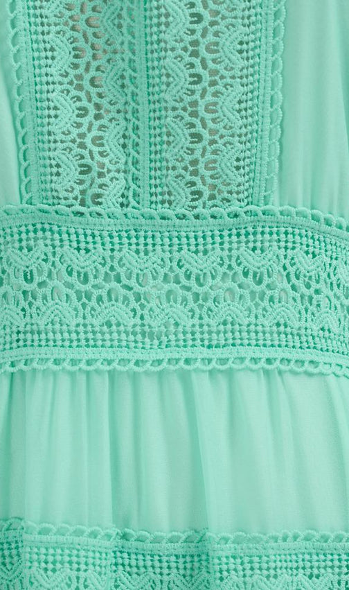 Kamara Ethereal Mint Green Lace Maxi Dress - Long Sleeve Tiered Gown