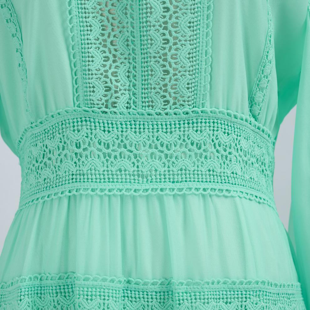 Kamara Ethereal Mint Green Lace Maxi Dress - Long Sleeve Tiered Gown