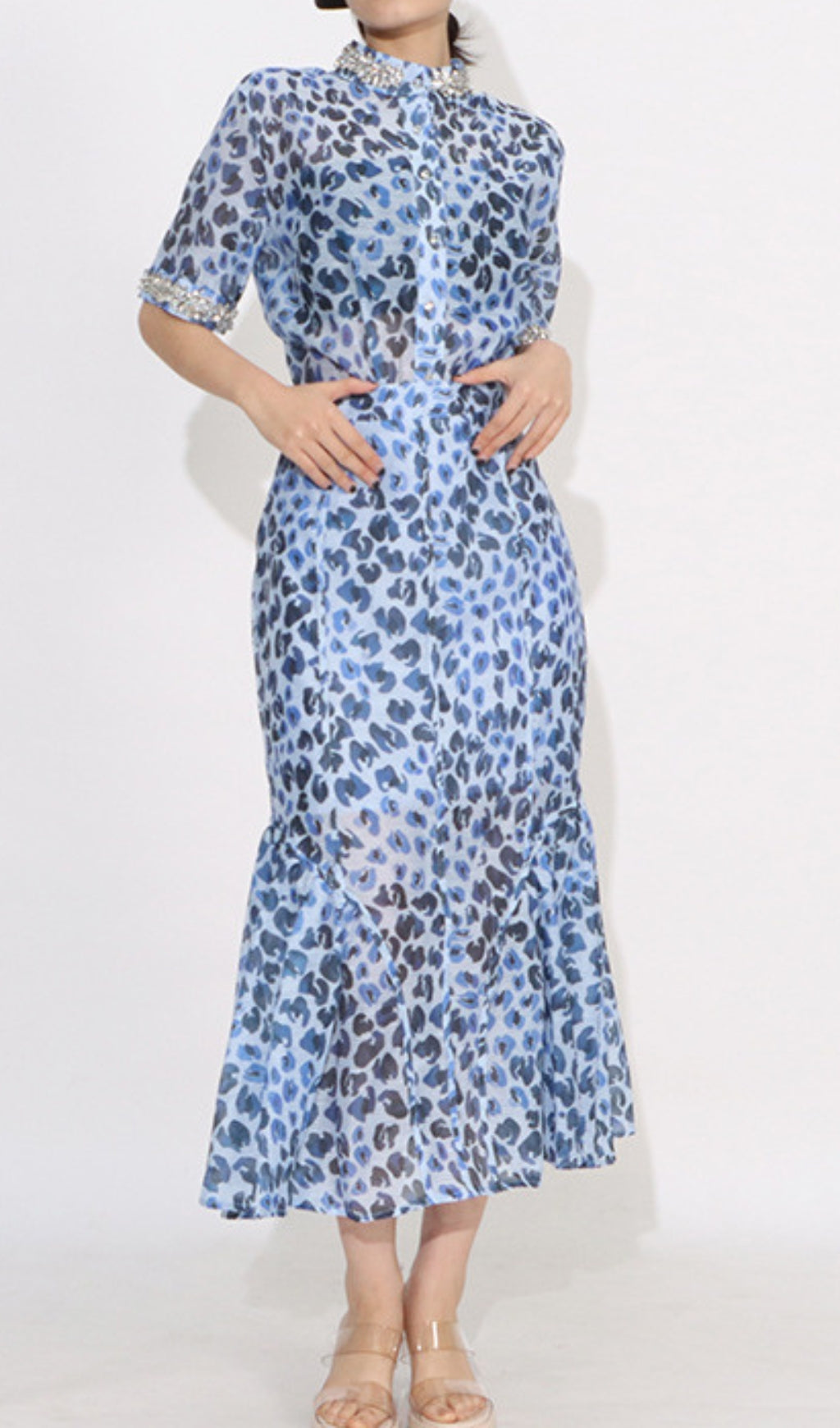 Dympna Blue Printed Diamond Midi Dress