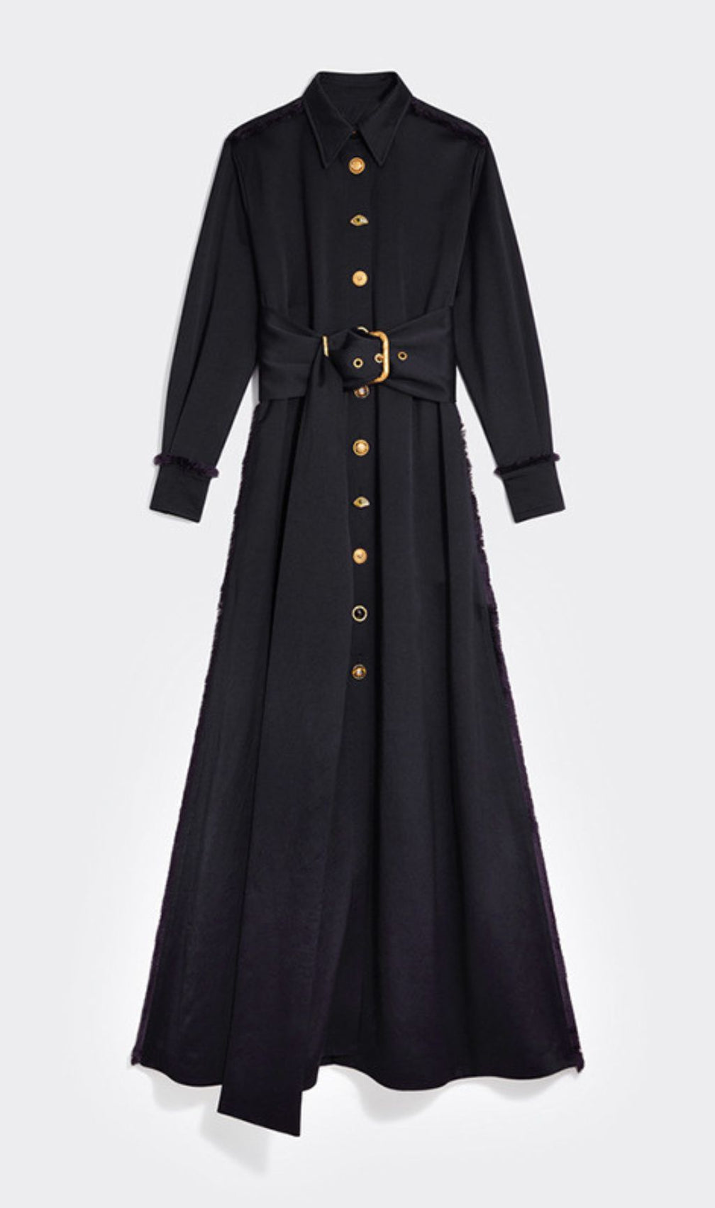Ioannis Commander Black Belted Maxi Shirtdress with Gold Hardware