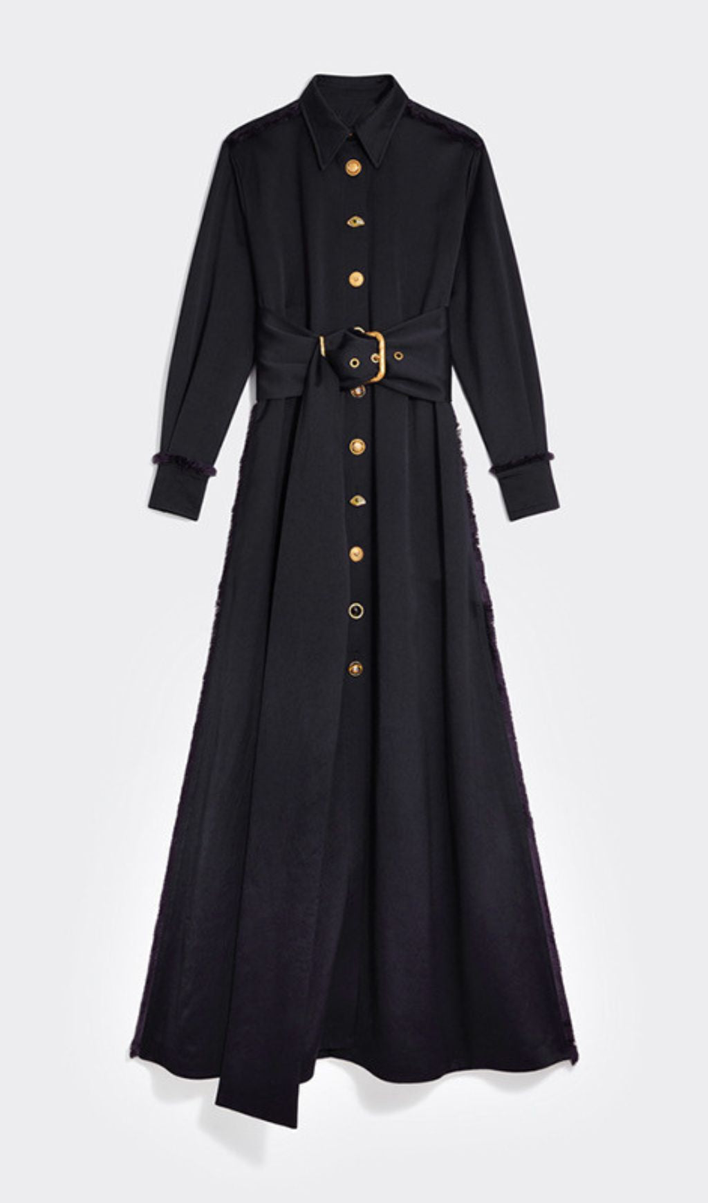 Ioannis Commander Black Belted Maxi Shirtdress with Gold Hardware
