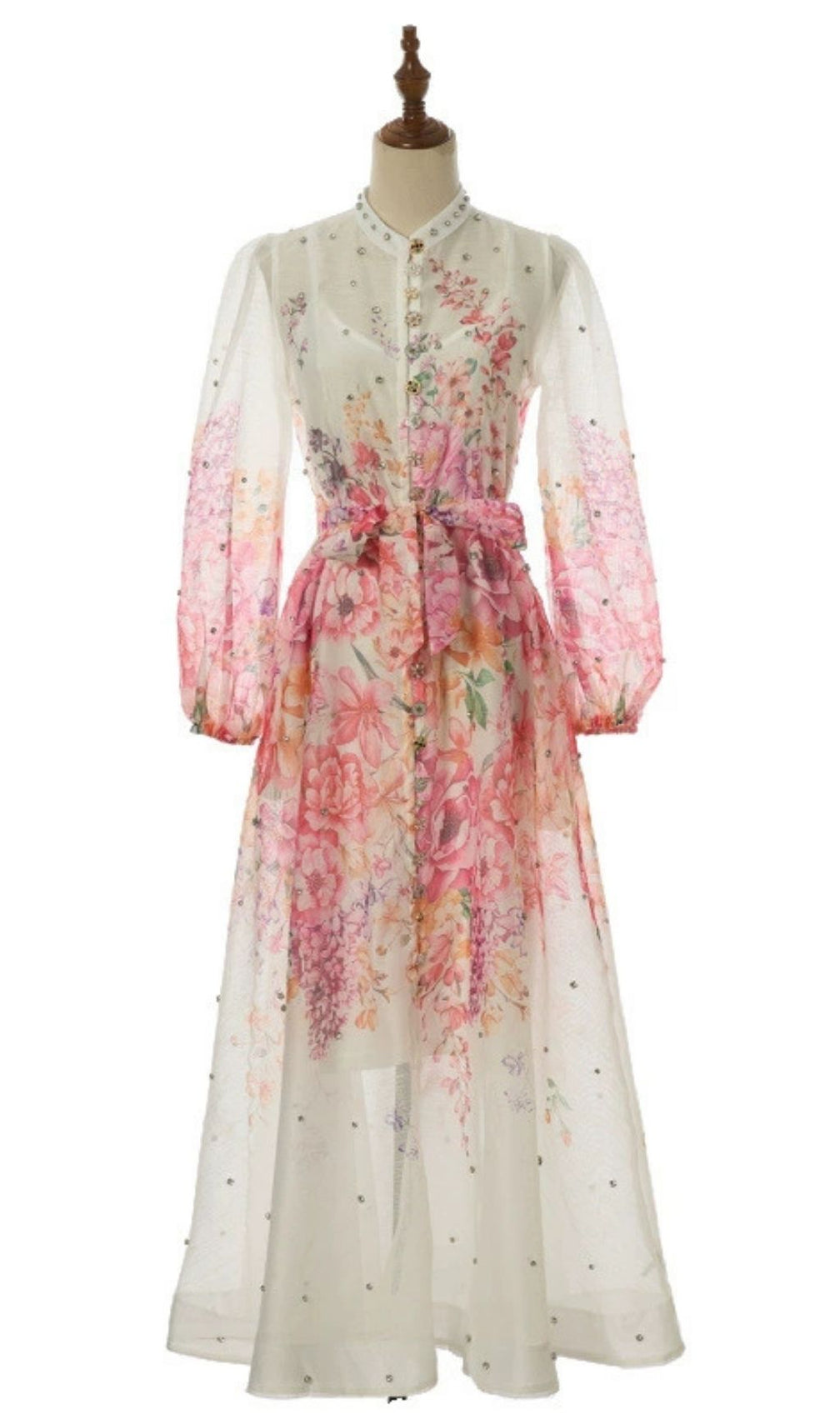 Karishma Floral Maxi Dress | Elegant Long Sleeve Tie-Waist Gown