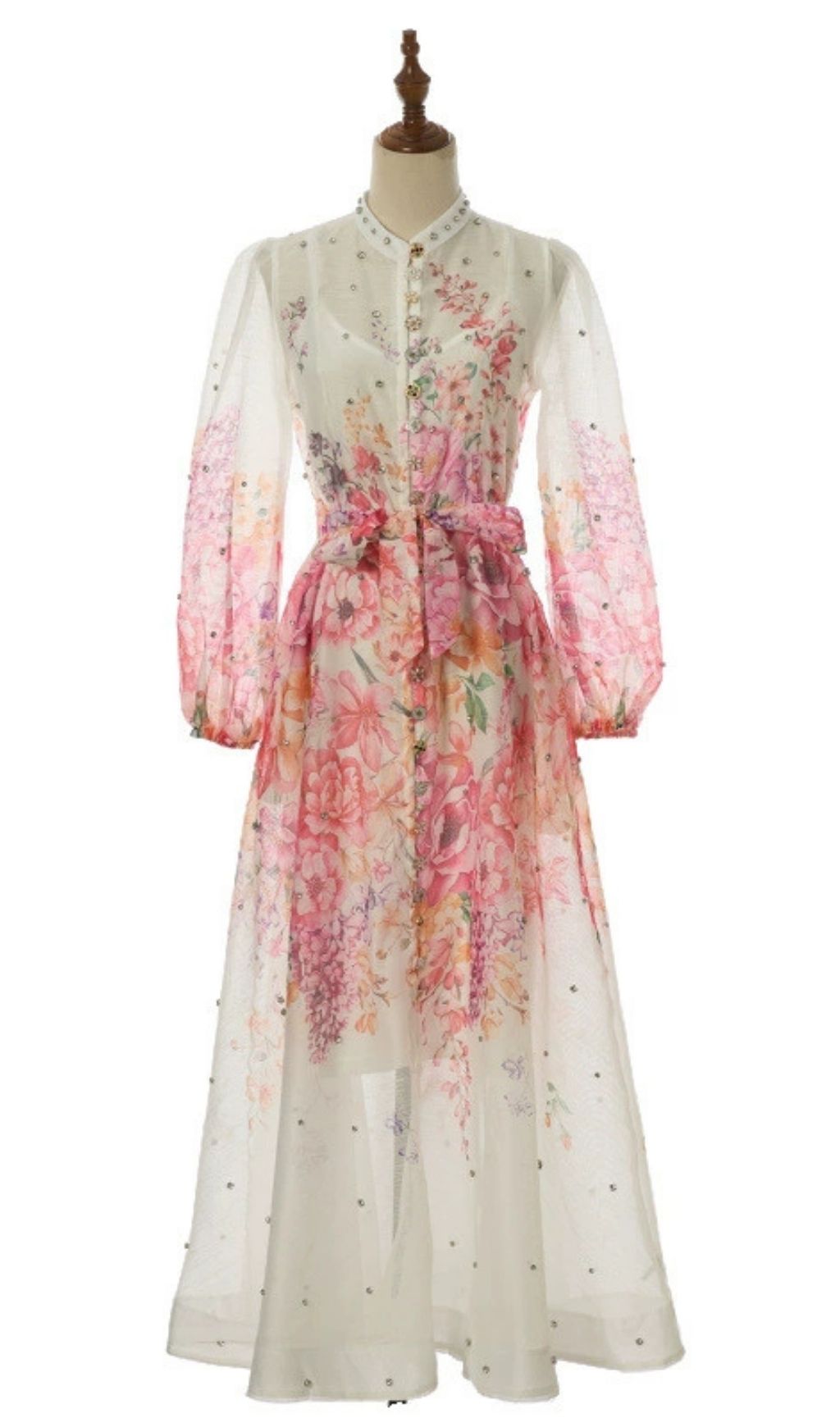 Karishma Floral Maxi Dress | Elegant Long Sleeve Tie-Waist Gown