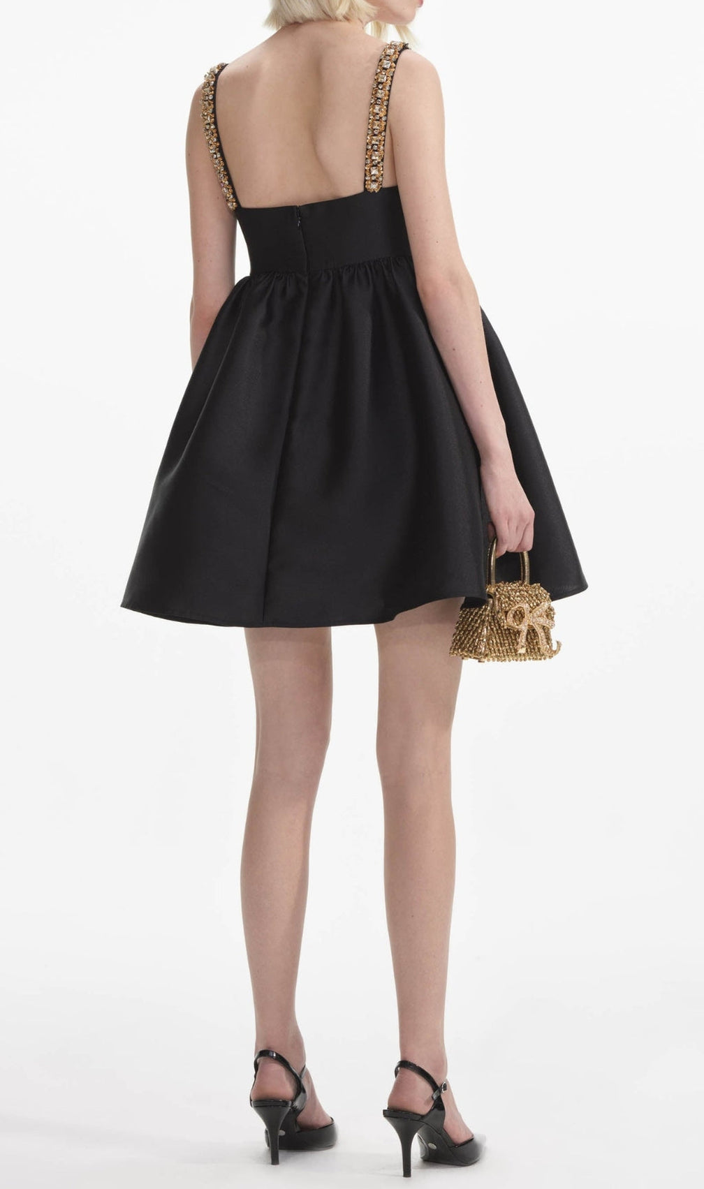 Aulii Black Taffeta Embellished Mini Dress