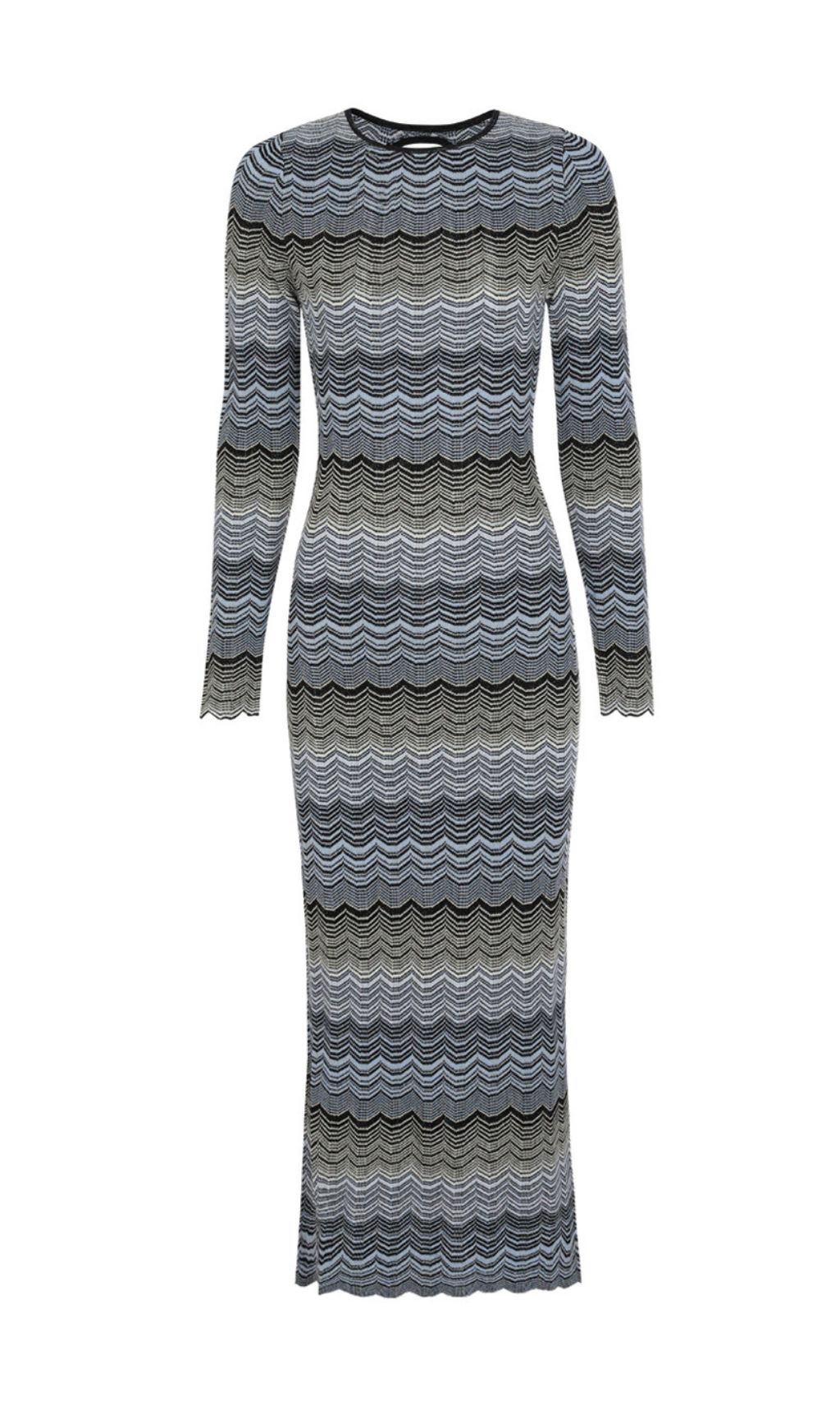Judith Cutout Shimmer Zigzag Knit Maxi Dress