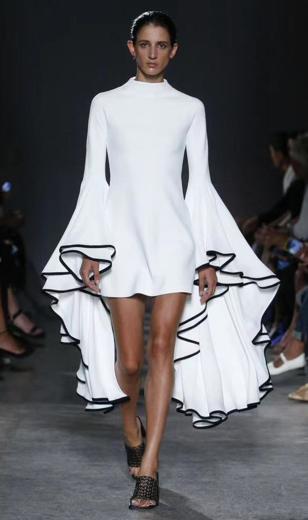 Ruffled Sleeve Mini Dress In White