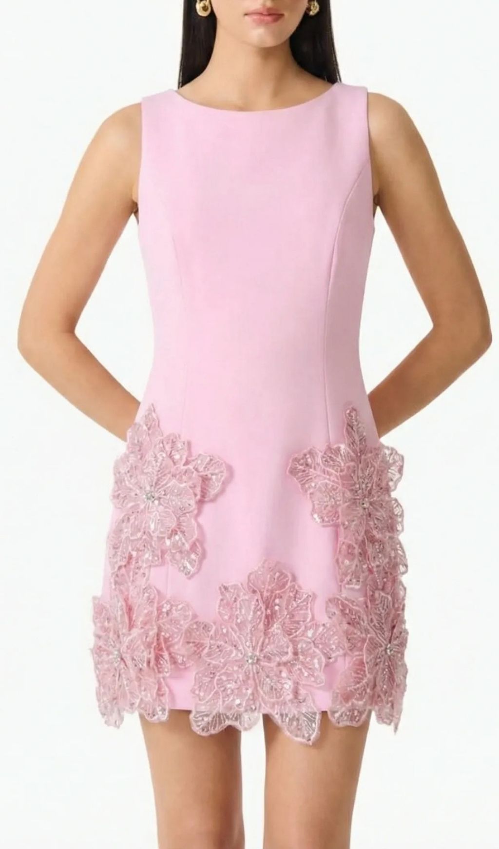 Kikilia Pink Sparkle & Bloom Beaded Floral Mini Dress - Elegant Sleeveless Party Dress