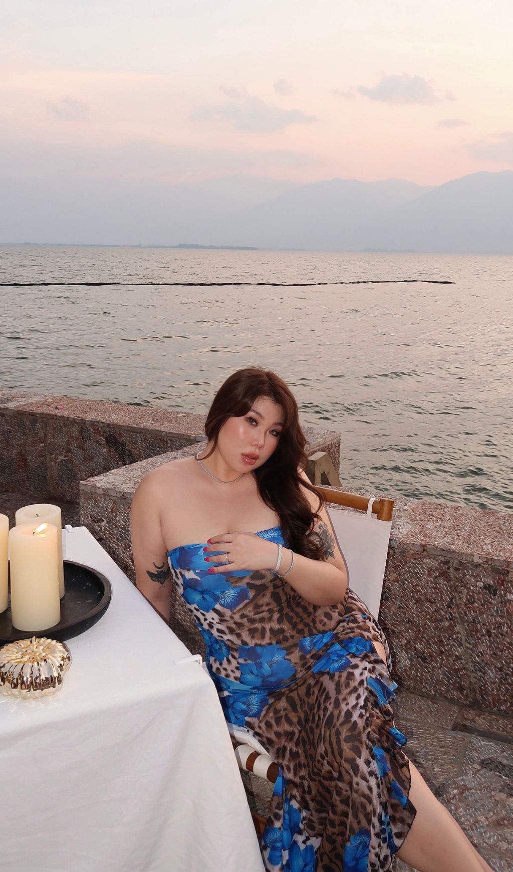 Laine Blue Strapless Leopard Slit Plus Size Maxi Dress