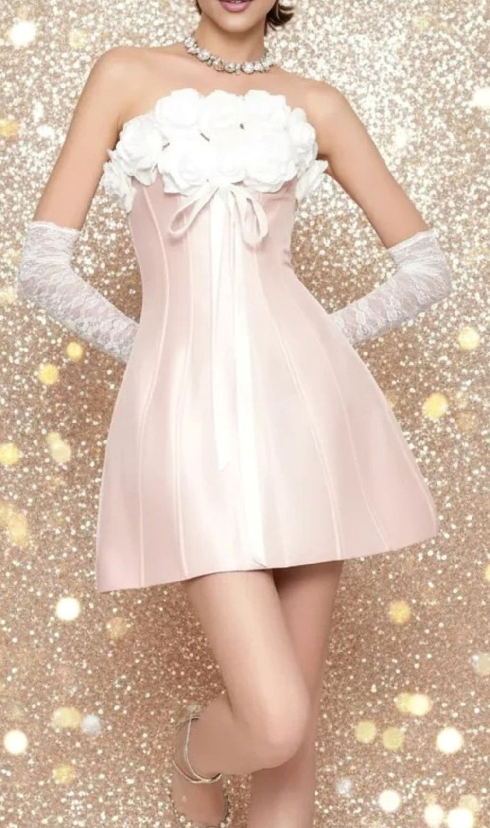 Blush Pink Floral Strapless Mini Dress - Elegant A-Line Party & Cocktail Dress