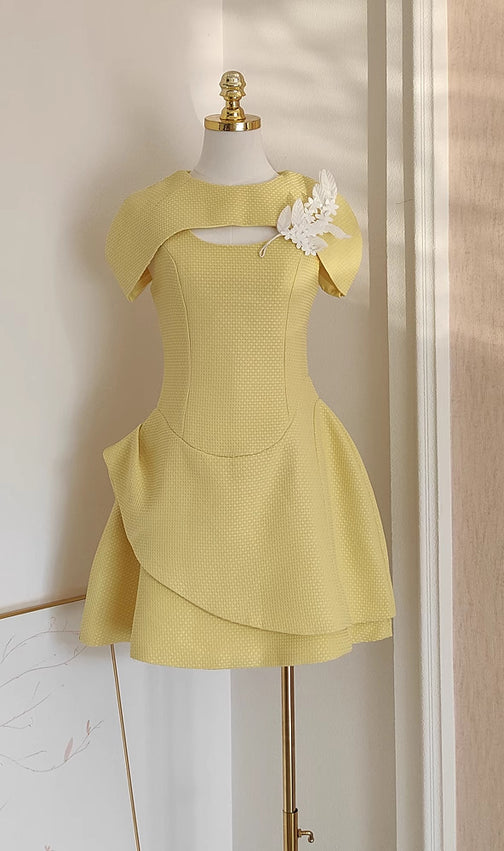 Conlan Yellow Flower Decor Mini Dress