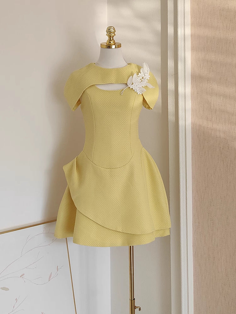 Conlan Yellow Flower Decor Mini Dress