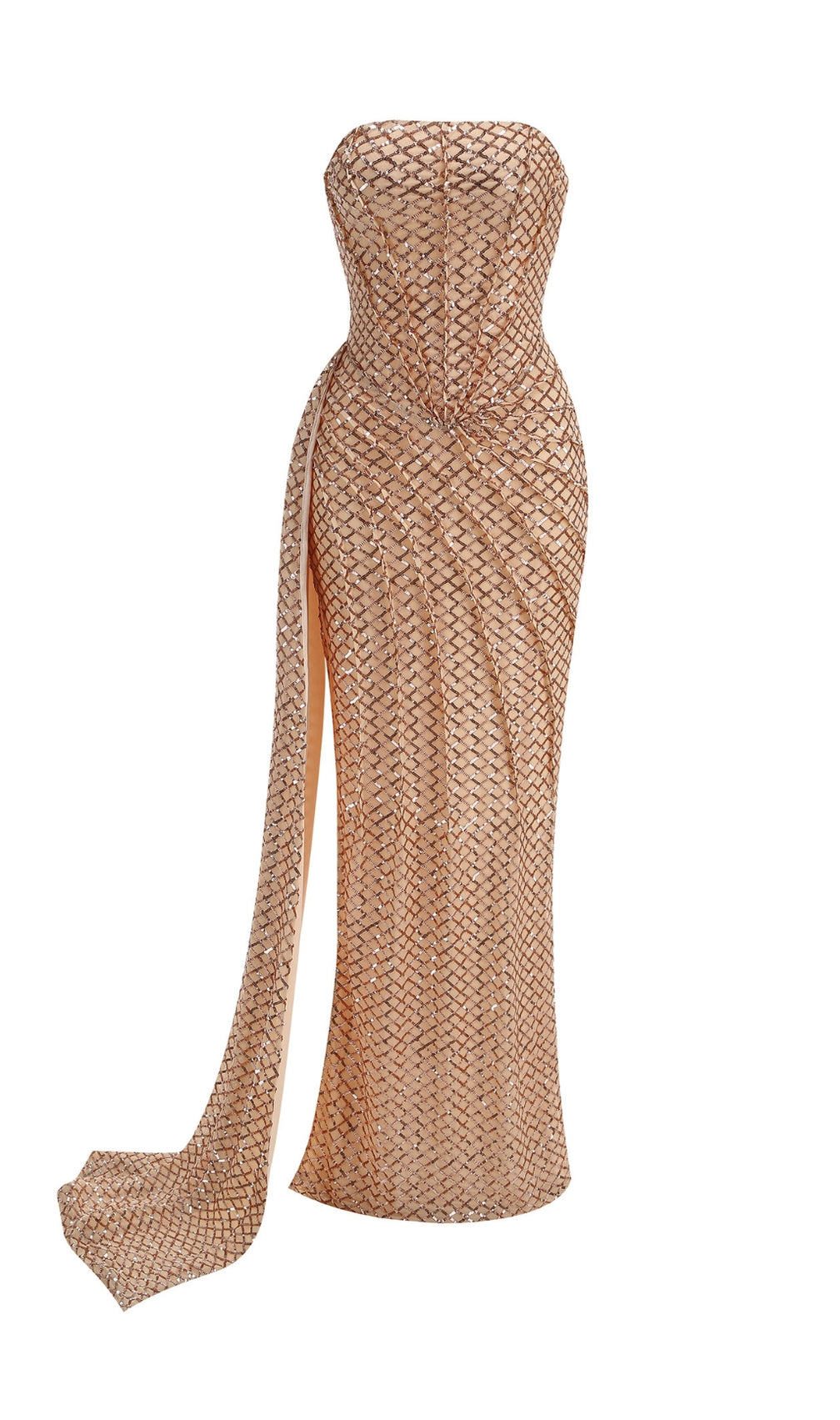 Doveva Champagne Strapless Sequin Maxi Dress