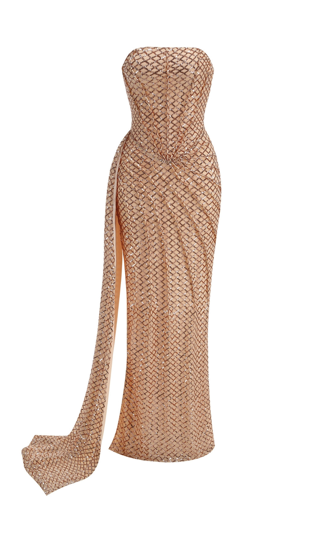 Doveva Champagne Strapless Sequin Maxi Dress