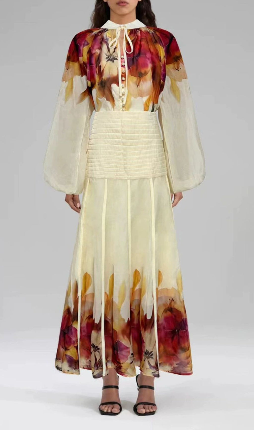 Gerda Flower Printed Long Sleeve Shirt & Skirt Set