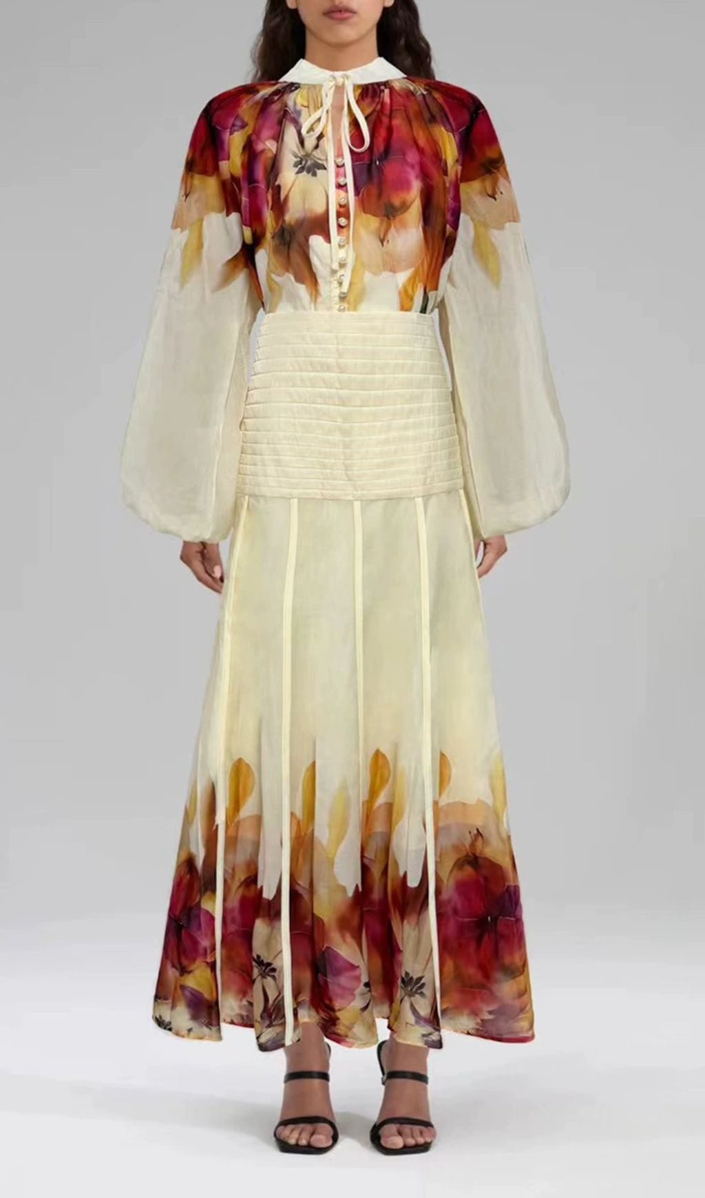 Gerda Flower Printed Long Sleeve Shirt & Skirt Set