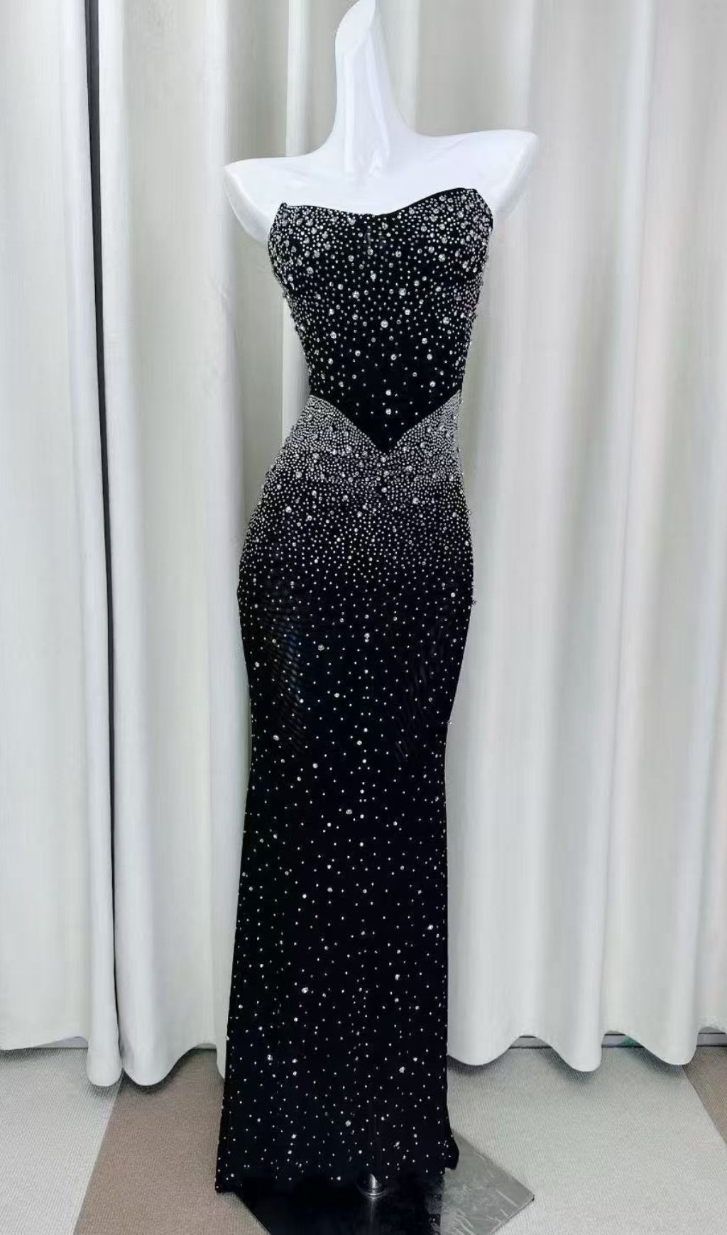Janny Sparkle Strapless Maxi Dress - Diamond Crystal Evening Gown