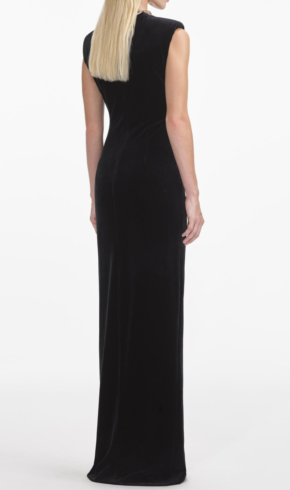 Crystal Chain Maxi Velvet Dress Black