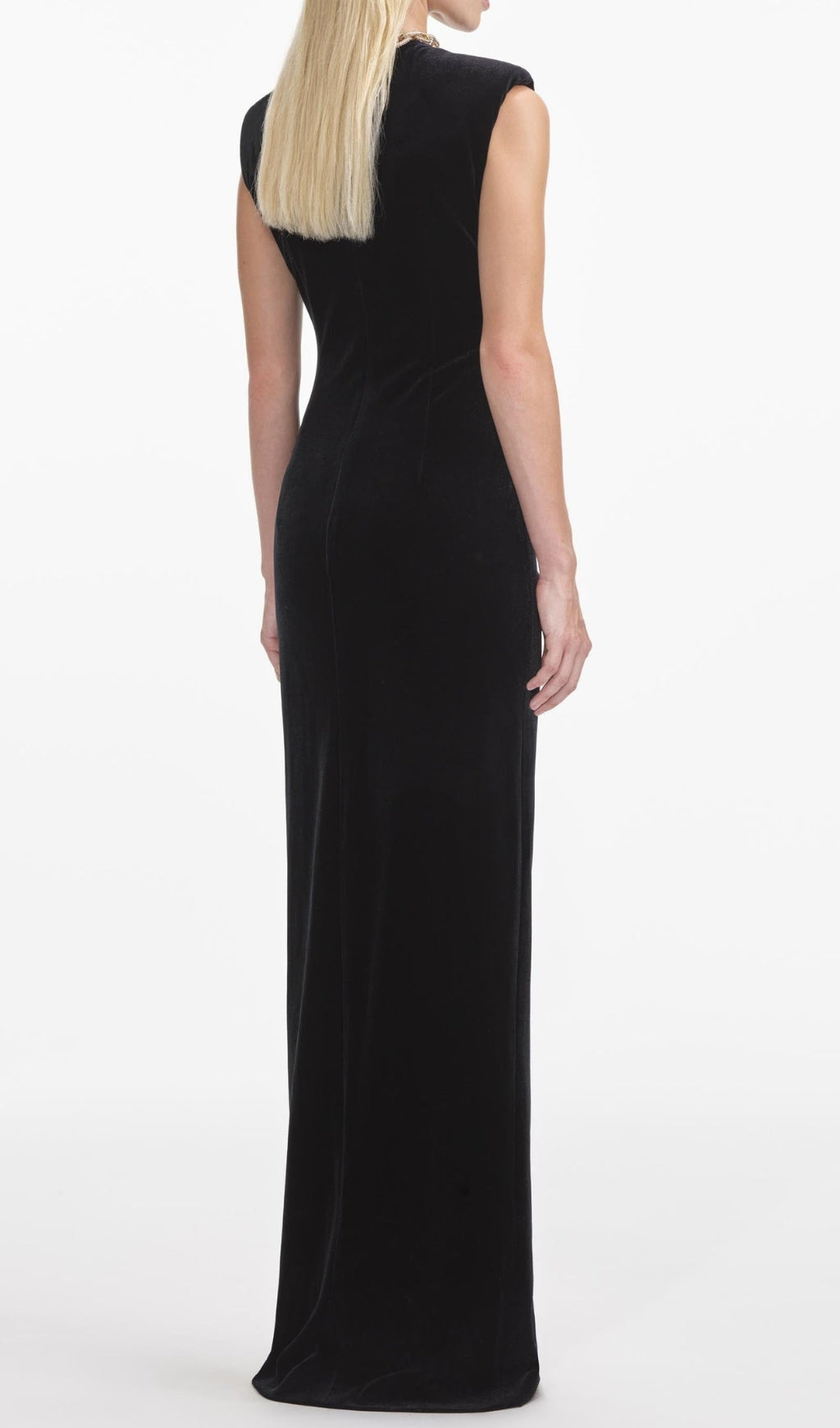 Crystal Chain Maxi Velvet Dress Black