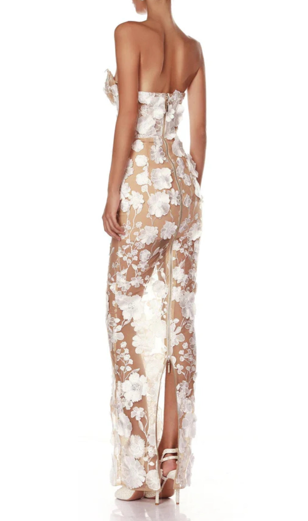 Decla White Strapless Flower Maxi Dress