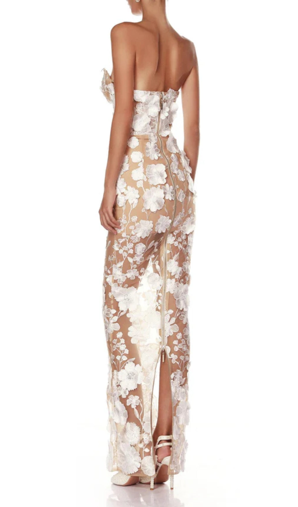 Decla White Strapless Flower Maxi Dress